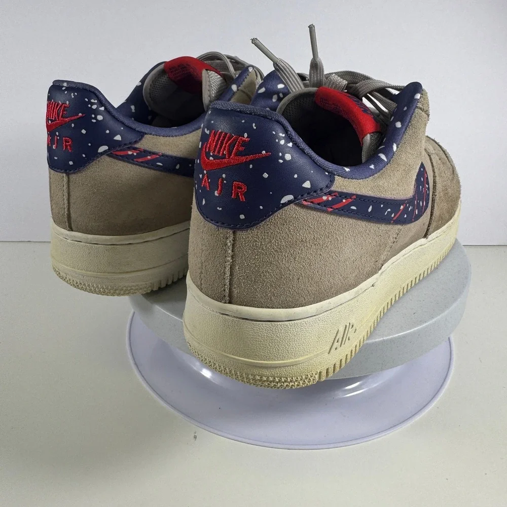 Nike Air‎ Force 1 Low Suede Tan Navy Speckled Swoosh Men US 11 Sneakers
